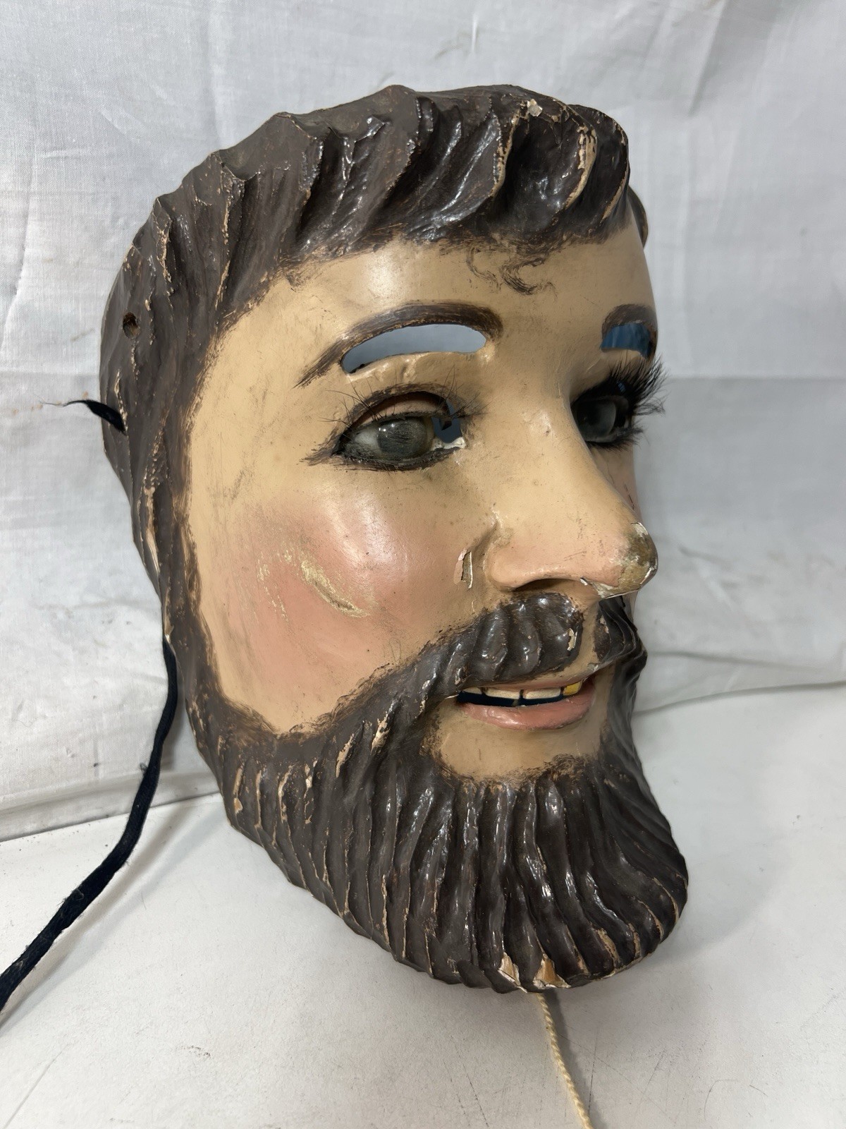 Mexican Folk Art Catrine Dandy Mask w/ Glass Eyes Moving Eyelids Gold Tooth