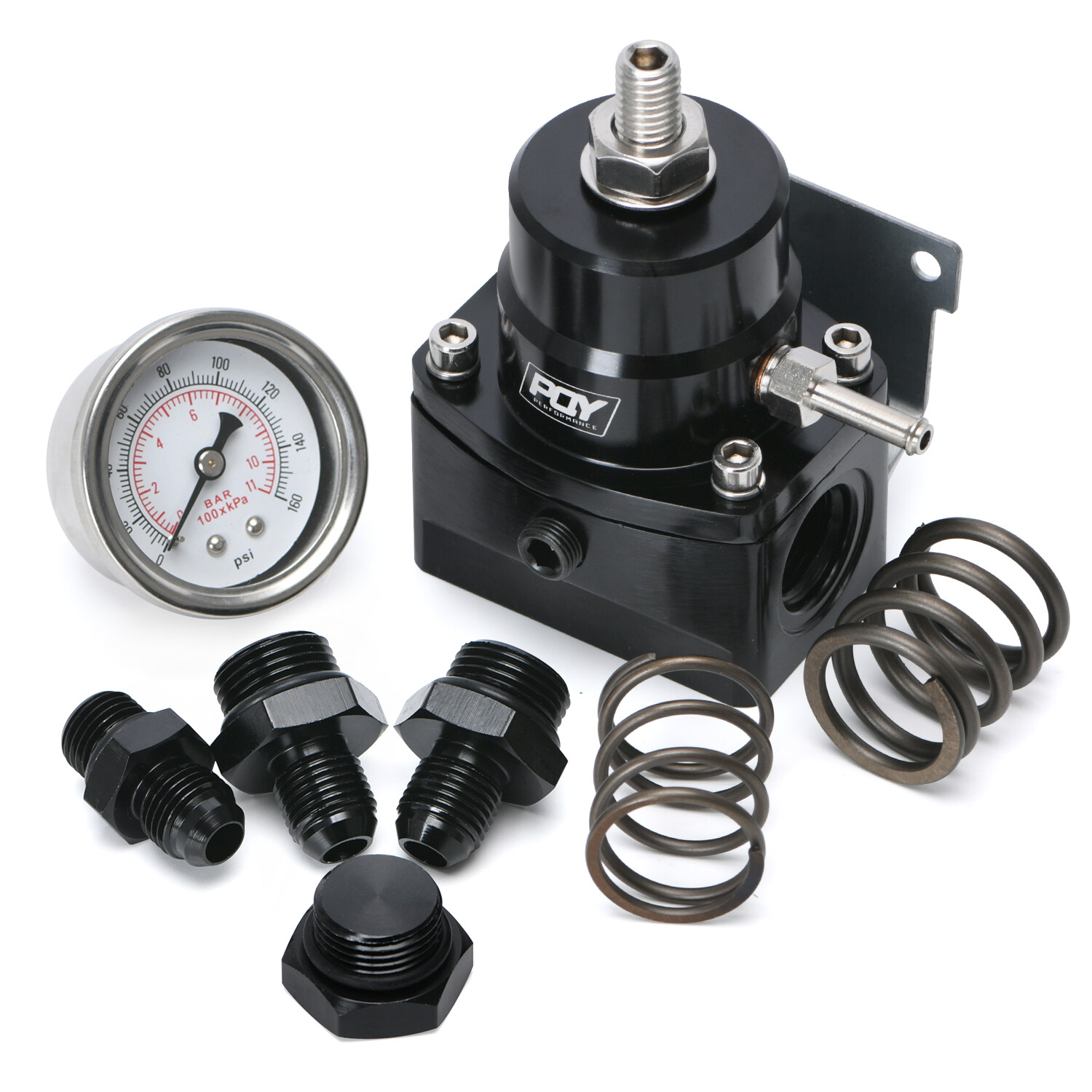 Black Adjustable Efi Fuel Pressure Regulator Bypass Gauge AN6 Feed & AN6 Return