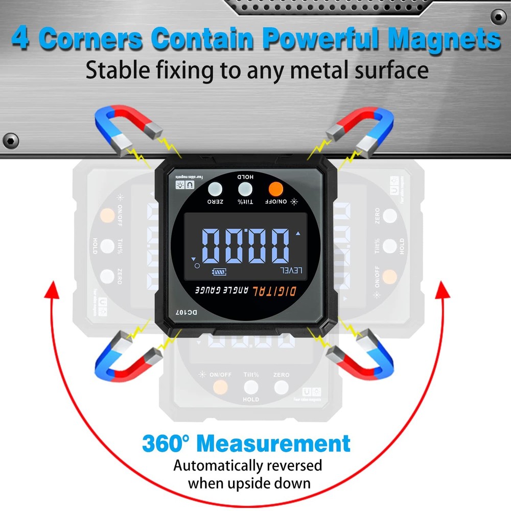 Digital Angle Finder with Electronic Laser - 4-side Strong Magnetic Grey