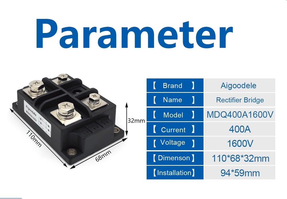 Bridge Rectifier 400A 1600V 4 Terminals 1 Phase Diode Module Rectifier MDQ400...
