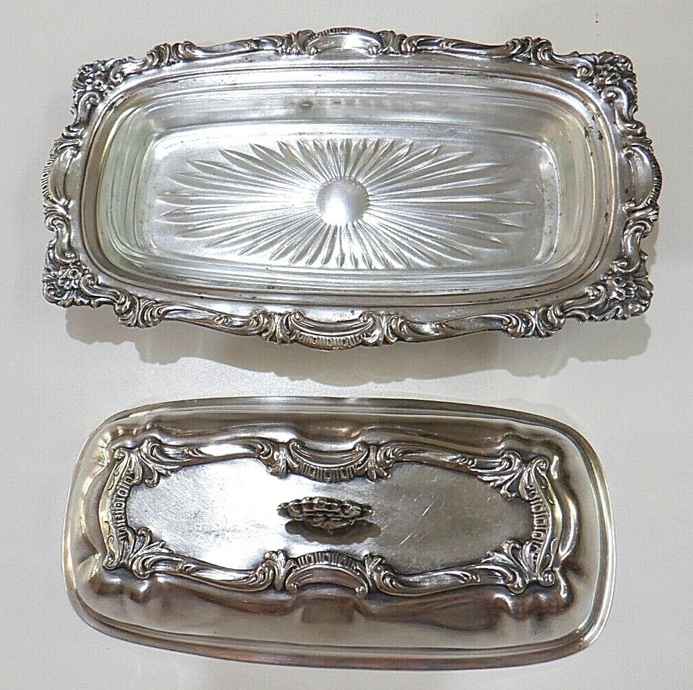 Silver Plate Butter Dish with Cover and Glass Plate