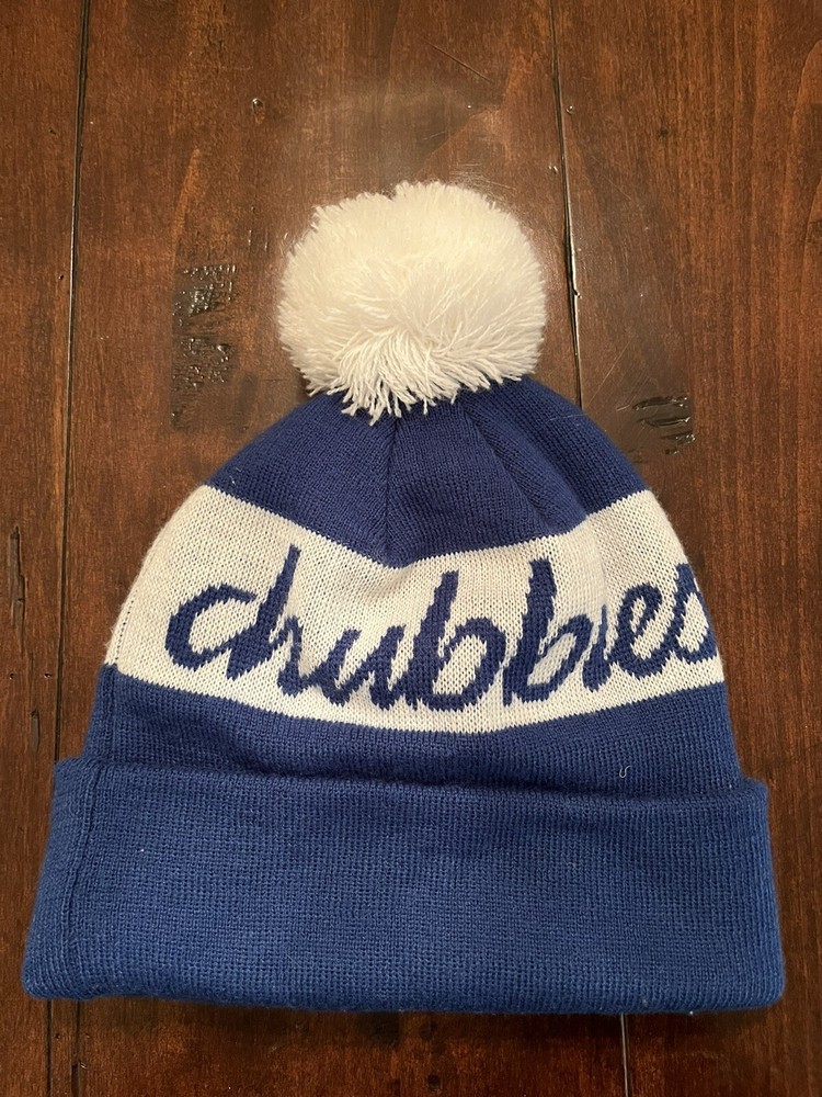 Chubbies Pom Pom Beanie Winter Ski Hat Blue/white EUC Htf