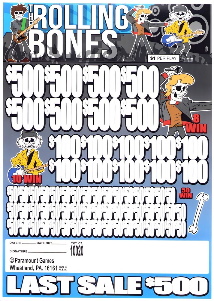 Pull Tab Tickets - Jar - Game - Rolling Bones - 10,020 ct