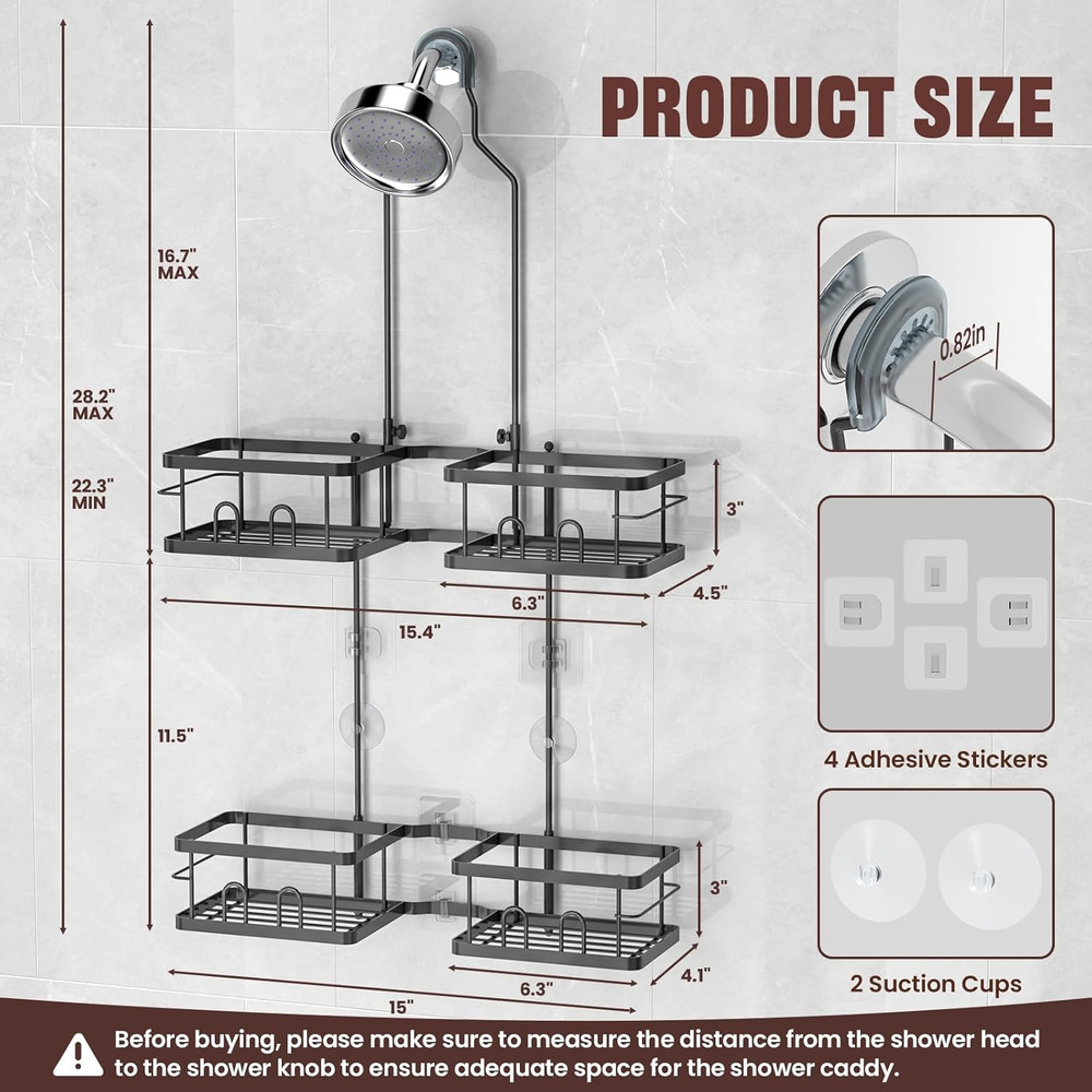 REINHARDT Adjustable Shower Caddy Hanging Rustproof Shower Caddy for Handheld Sh