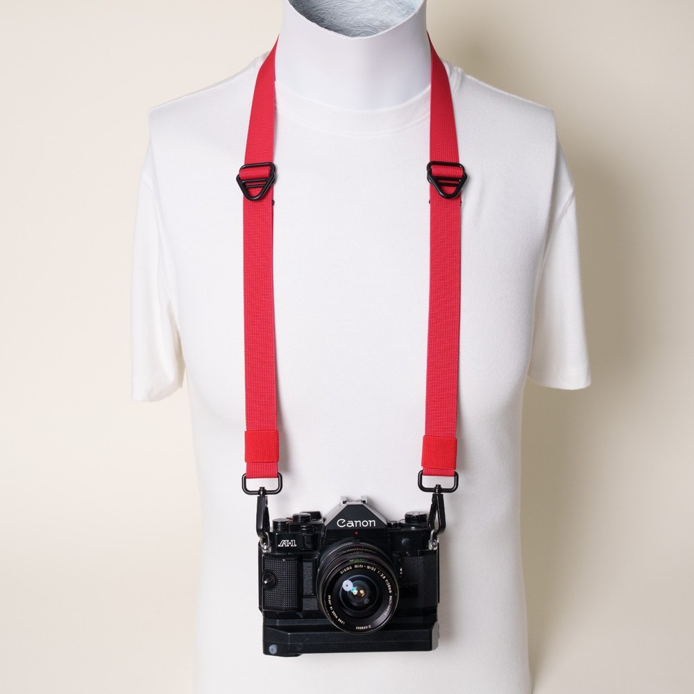 Dual Adjustable Red Camera Strap w/ D-Mount Hooks Handmade Custom