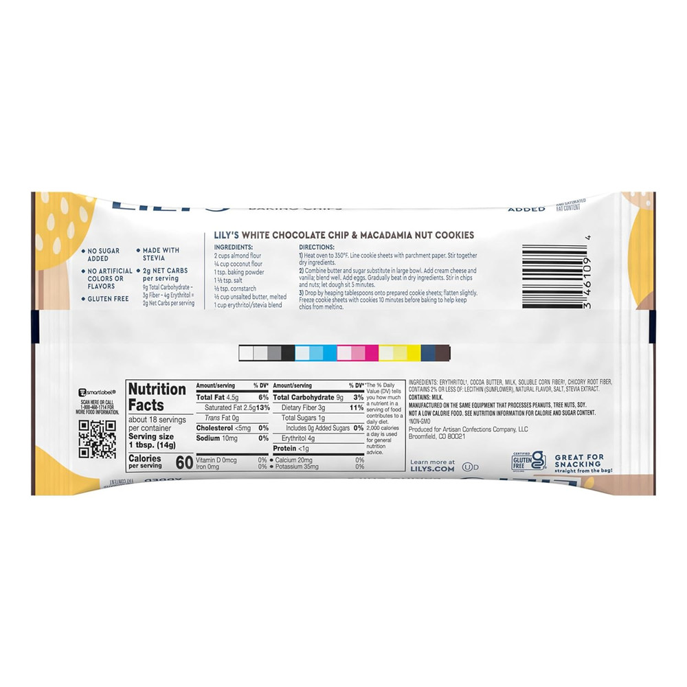 White Chocolate Style No Sugar Added, Baking Chips Bag, 9 Oz