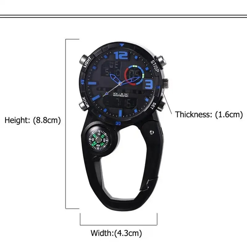 BACKPACKER'S MULTIFUNCTION QUARTZ ANALOG/DIGITAL WATCH/CARABINER COMPASS MORE!