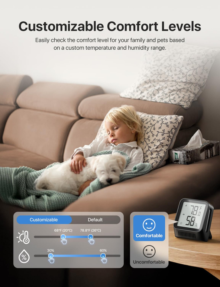 Wifi Thermometer Indoor Hygrometer, Digital Temperature Sensor with App Control,