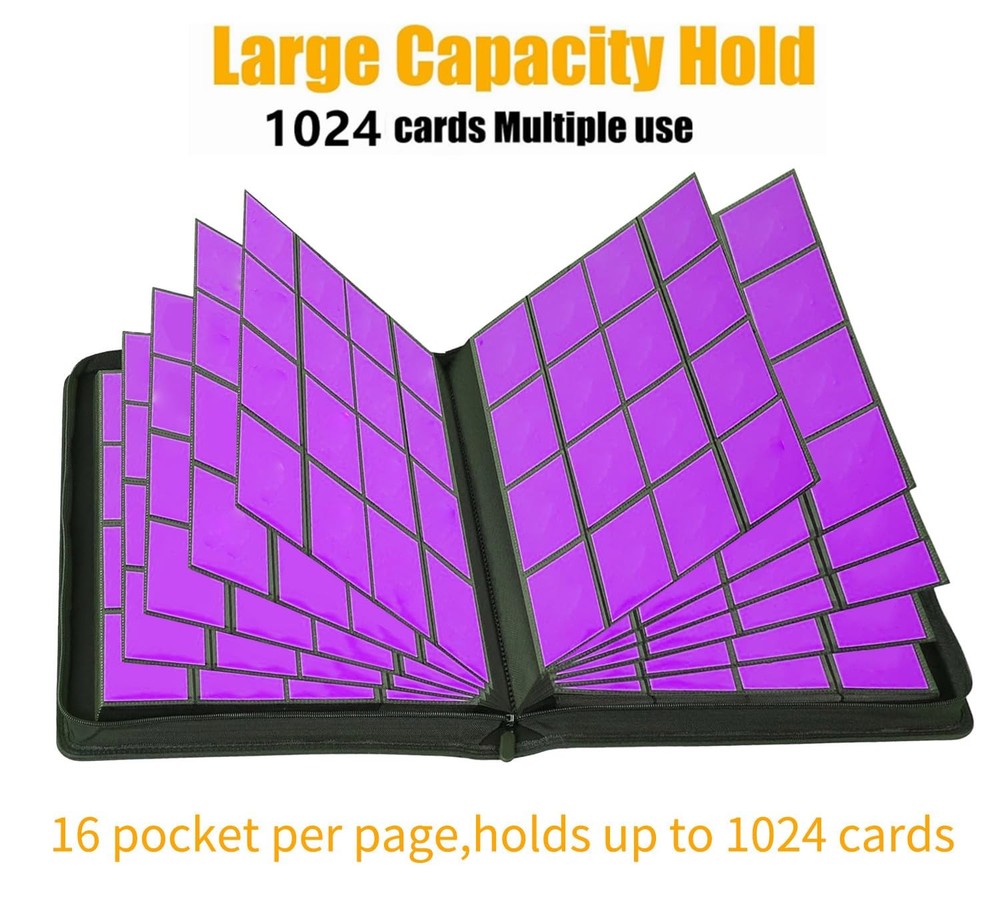 1000+ Pockets Trading Card Binder, 16 Pocket Ringless Side Loading Card Holde...