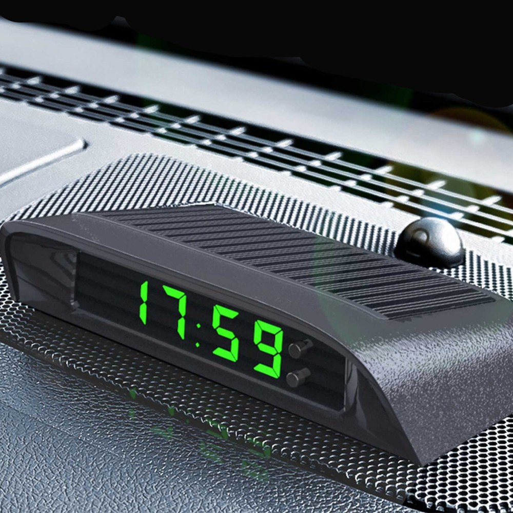 Car Dashboard Desk LED Digital Clock 3-Level Brightness Adjust Solar Charging