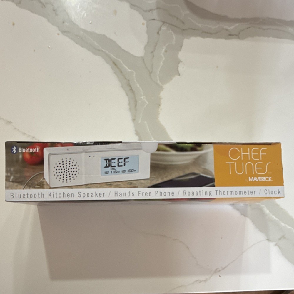 Maverick Chef Tunes Bluetooth Kitchen Speaker Roasting Thermometer Clock White