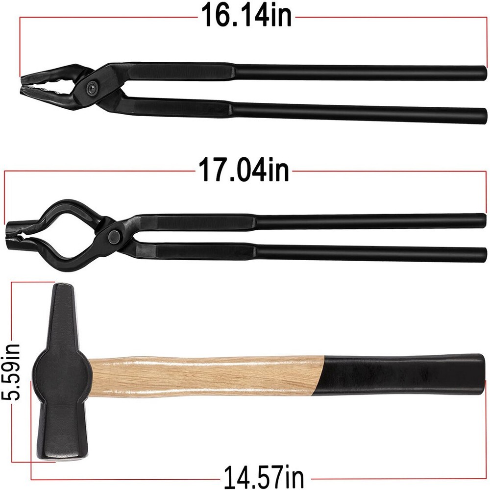 3pcs Knife Making Blacksmith Tongs 2.2 lbs Hammer Tools Set Bladesmith Forging