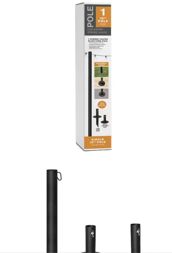 EXCELLO GLOBAL PRODUCTS Single 10 ft. String Light Pole (Black)