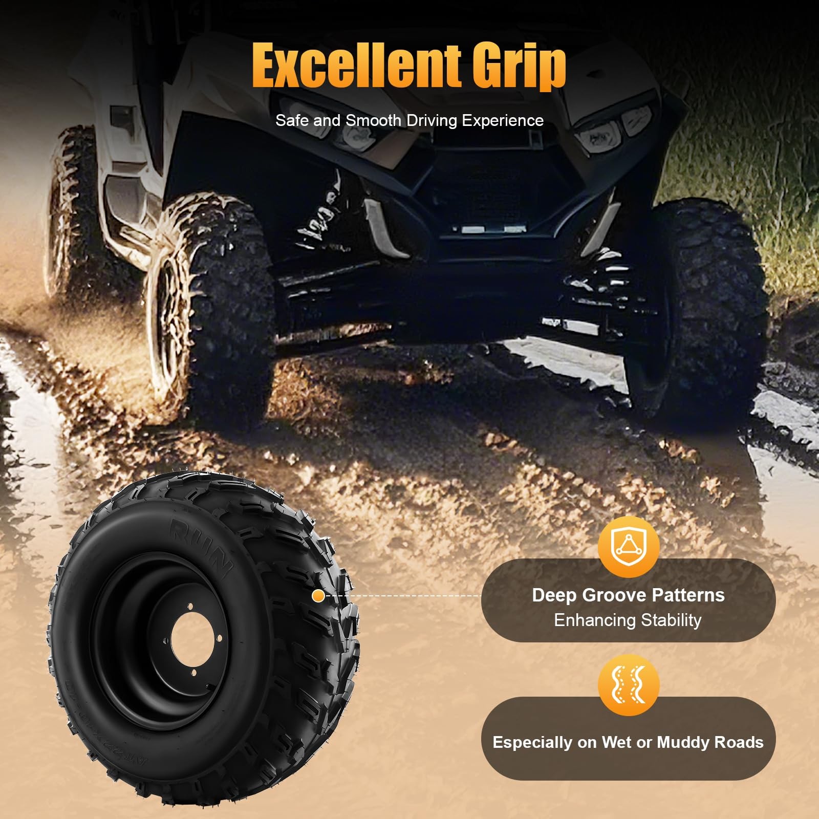 All Terrain ATV Tire 21.65x9.06 Inch Inflatable 6-Layer Rubber 35000lbs