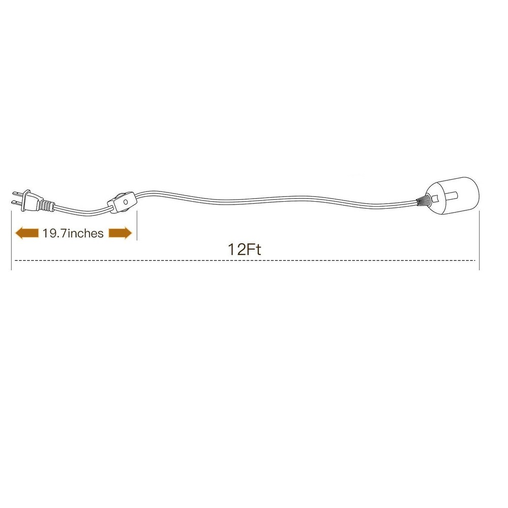 12ft Hanging Light Socket Extension Cord For E26/E27 Pedant Lantern Lights