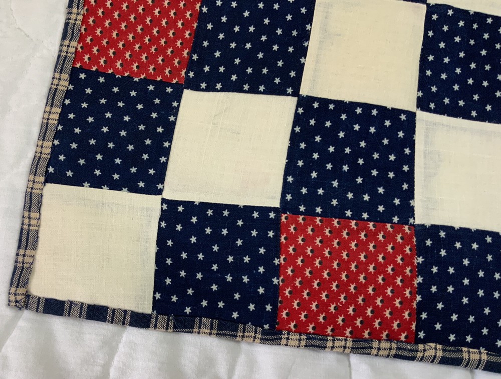 Vintage/Antique Patchwork Quilt Table Topper, Nine Patch, Early Calico Prints