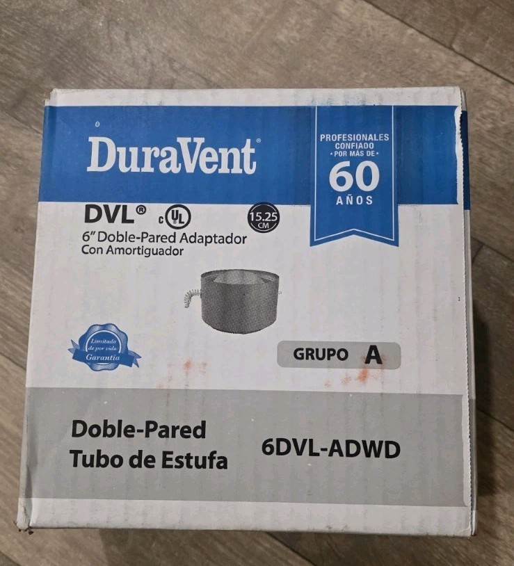 DuraVent Model DVL Double Wall Stove Pipe 6in. Diameter Stovetop Adapter, Dampe