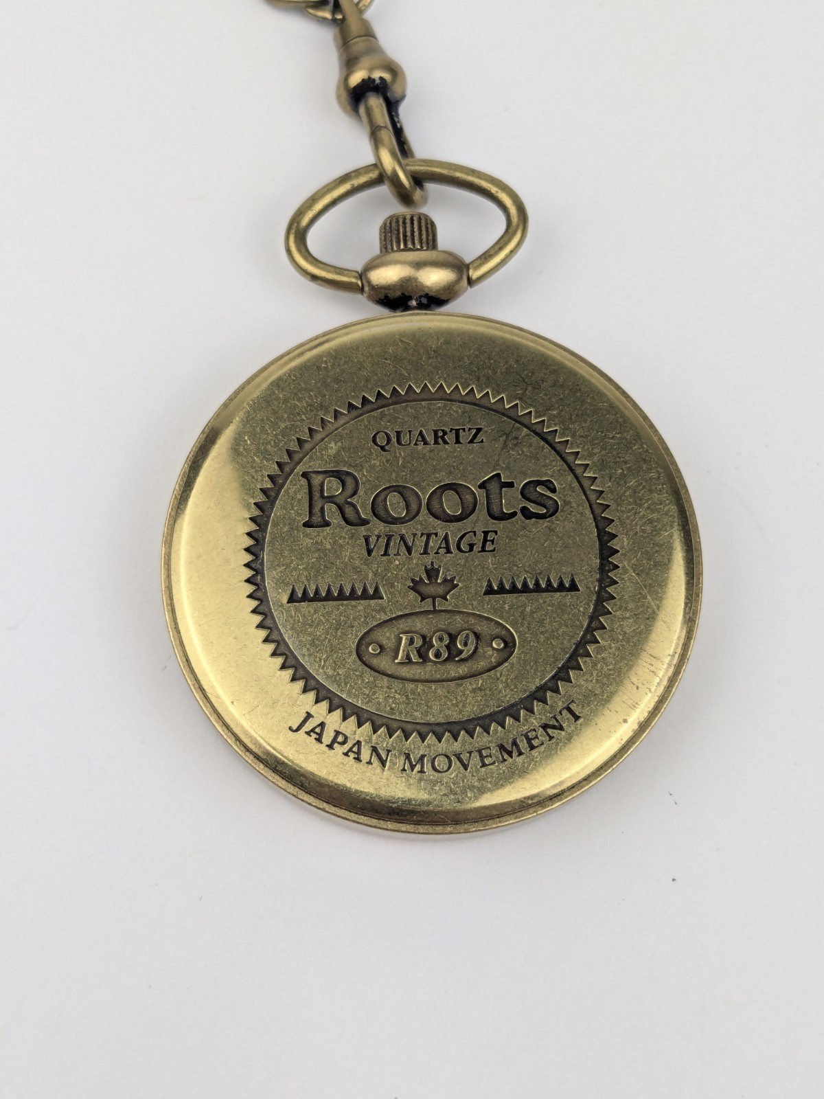 Vtg Roots Canada Pocket Watch R89 With Fob Chain 43mm Leather