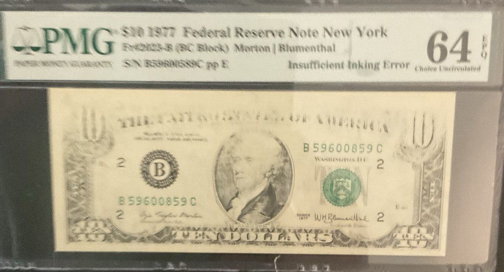 FR#2023-B $10.00 Insufficient Inkling Error,AKA GHOST NOTE.PMG 64EPQ