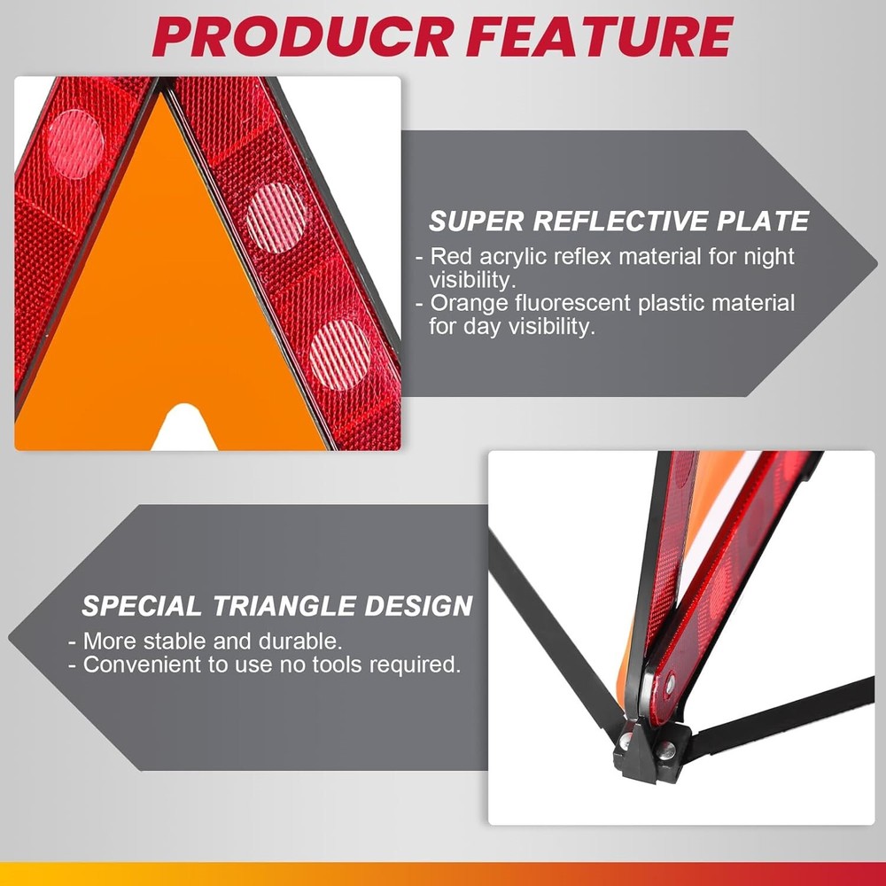 3PCS Car Emergency Warning Triangle DOT Approved Reflective Safety Roadside Kit
