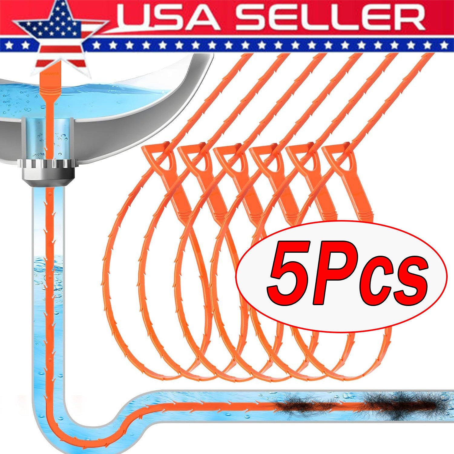 Drain Hair Cather 5 pcs 20 Inch Drain Snake Shower Drain Hair Trap Clog Remover