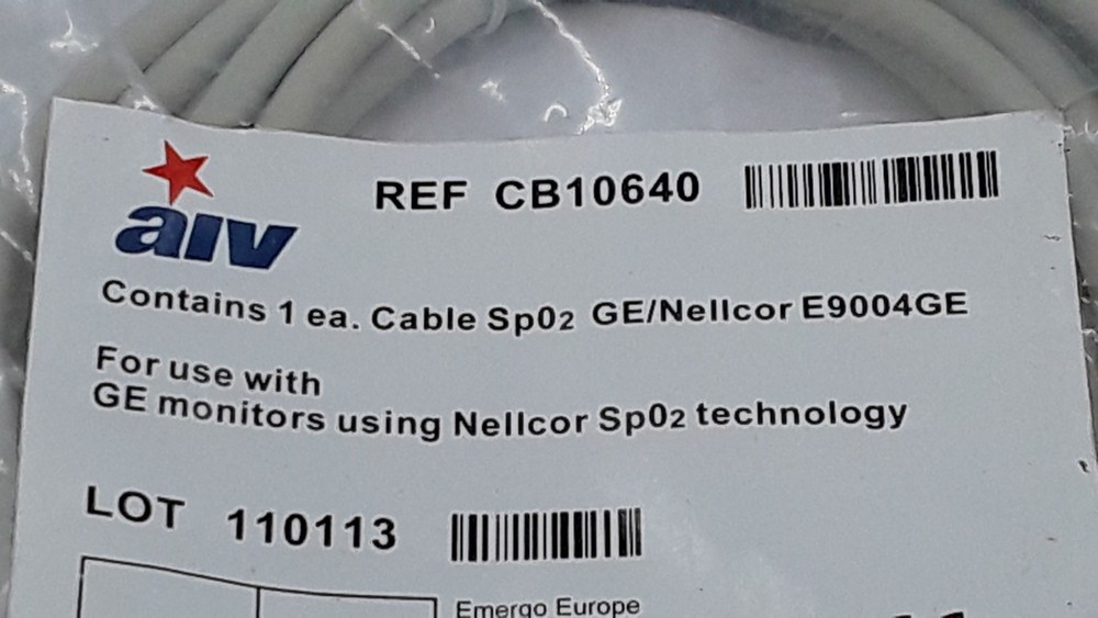 AIV GE/Nellcor SpO2 Cable E9004GE REF CB10640