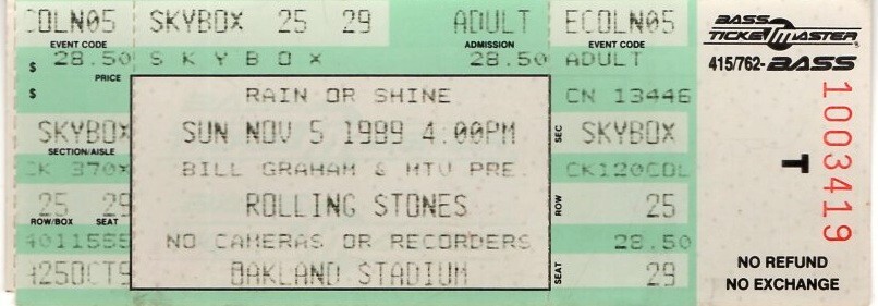 THE ROLLING STONES NOV. 5, 1989 OAKLAND STADIUM GREEN UNUSED TICKET / NMT 2 MINT