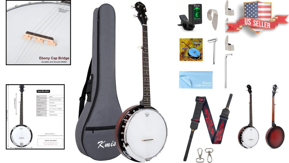 Sapele Back Full Size 5-String Resonator Banjo - Complete Starter Pack Included