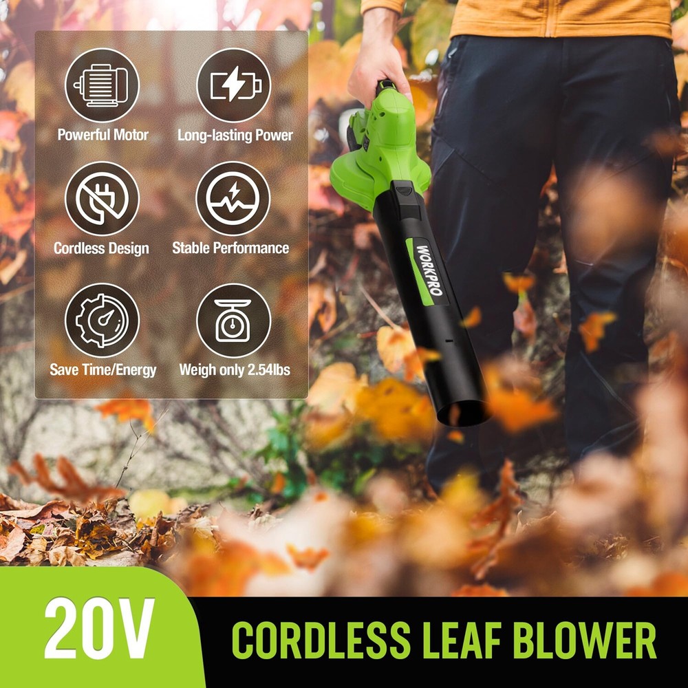 WORKPRO Cordless Leaf Blower, 20V Battery Powered 2-Speed Control Lightweight