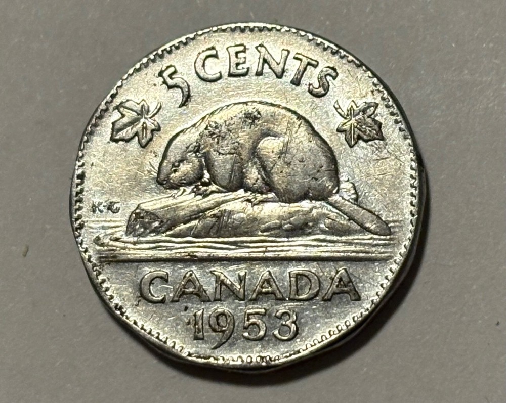 *MULE ERROR* 1953 Canada 5 Cent! *RARE SHOULDER FOLD FAR LEAF MULE ERROR! SF FL!
