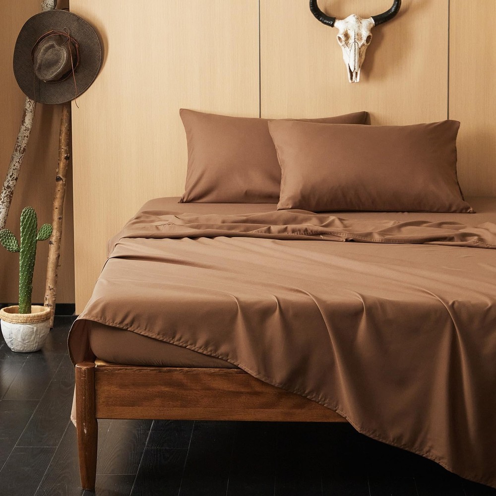 Wake In Cloud - Western Comforter Set with Sheets, Queen, Tan Brown
