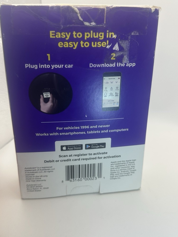 Autobrain Plug-In Vehicle Tracker & Diagnostics Device | Open Box | Subscription