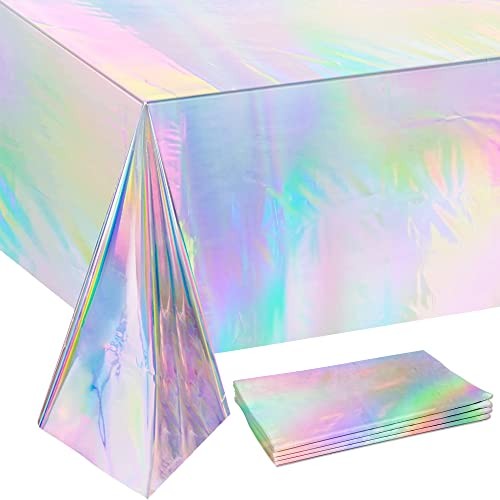 4 Pack Iridescence Plastic Tablecloths Disposable Iridescent Tablecloth