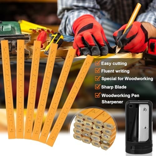 200 Pcs Flat Construction Pencils, Graphite Carpenter Pencils & Sharpener Set