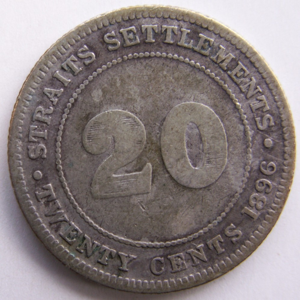 STRAITS SETTLEMENTS /  SILVER 20 TWENTY CENT 1896