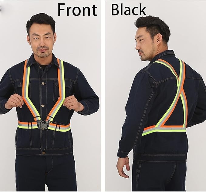 2pcs Reflective Vest, Adjustable High Visibility Reflective Green & Orange