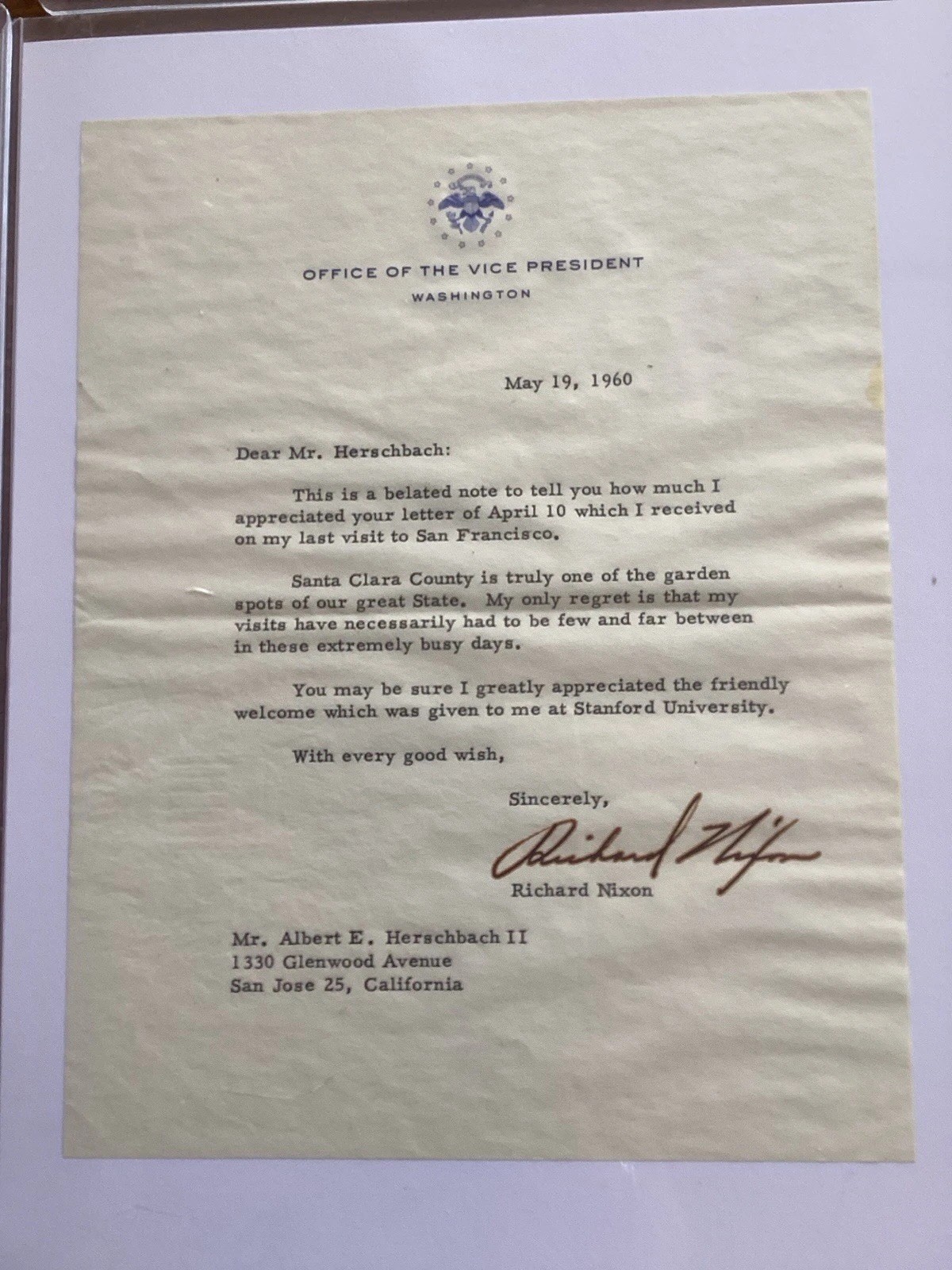 Vice President Richard Nixon Letter’s From South Bay Area California PAST!