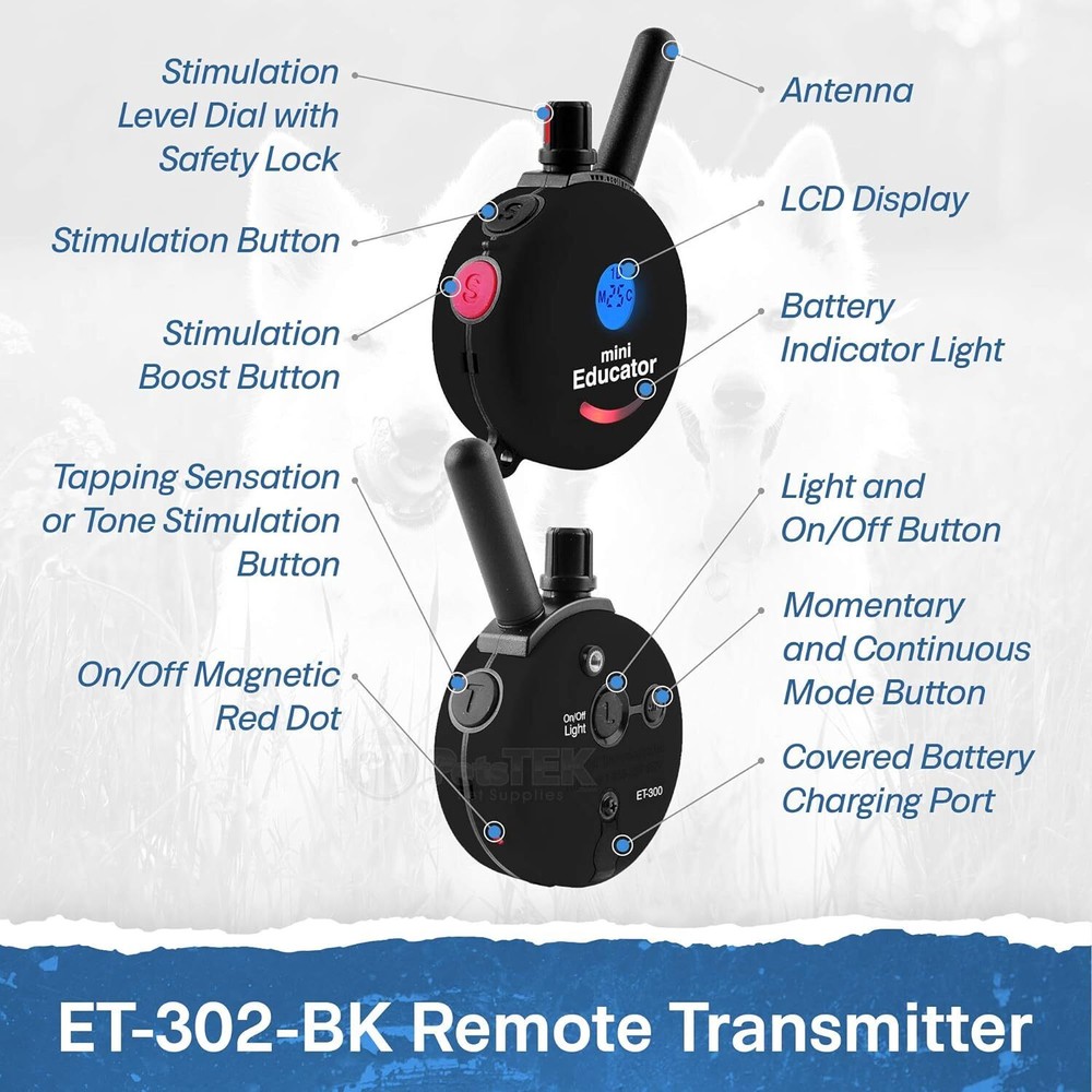 Mini Educator ET-302 Remote Dog Training Collar Black by E-Collar Technologies
