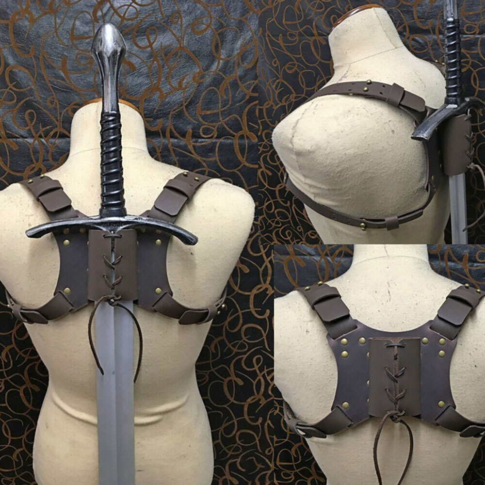 Medieval Retro Back Sword Holder Back Scabbard Warrior Cosplay PU Leather USA