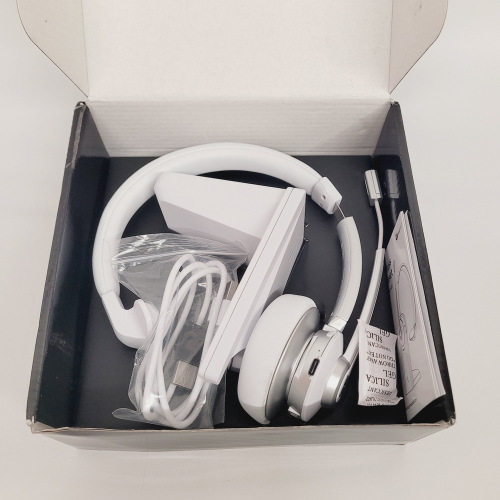 Earbay Wireless Headset with Microphone, Bluetooth V5.0, Charging Base, White