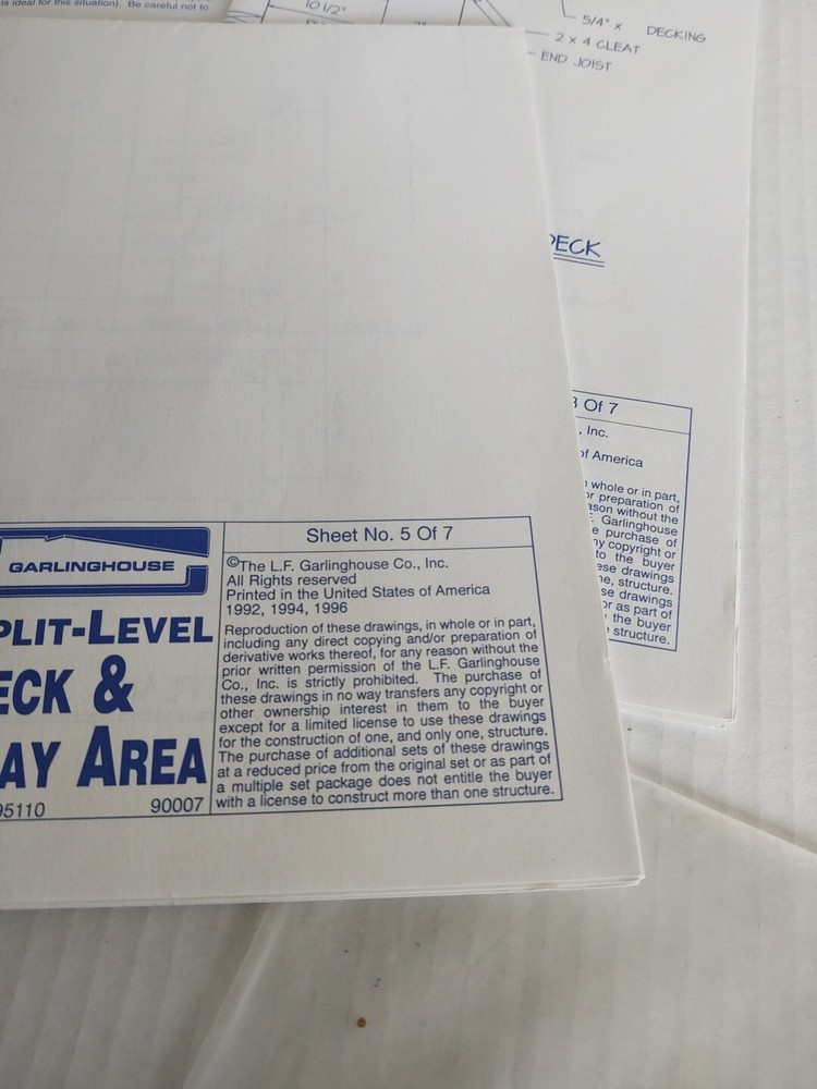 VTG 1996 Garlinghouse Split Level Deck 14' Play Area Project Plan blueprints FYI