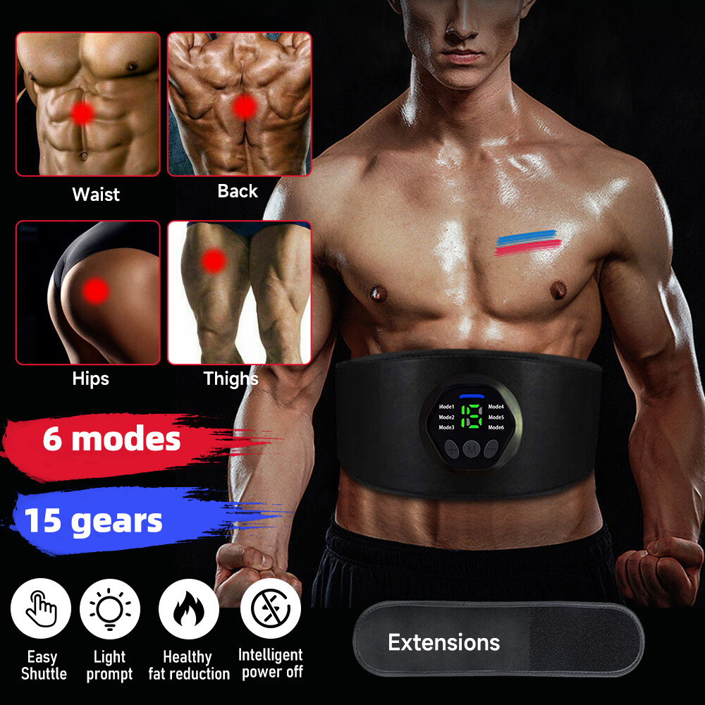 Rechargeable EMS Abdominal Muscle Toning Belt Trainer ABS Stimulator Toner Belt