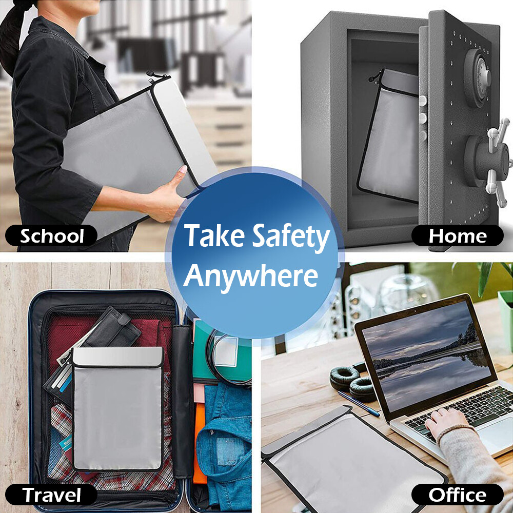 Large Fireproof Money Bag Fire Proof Document Pouch Waterproof Safe Cash Folder