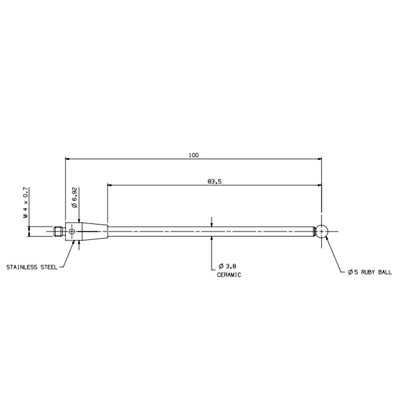 CMM Touch Probe M4 Thread 5mm Ruby Ball Tip Ceramic Stem L100mm for A-5000-9761