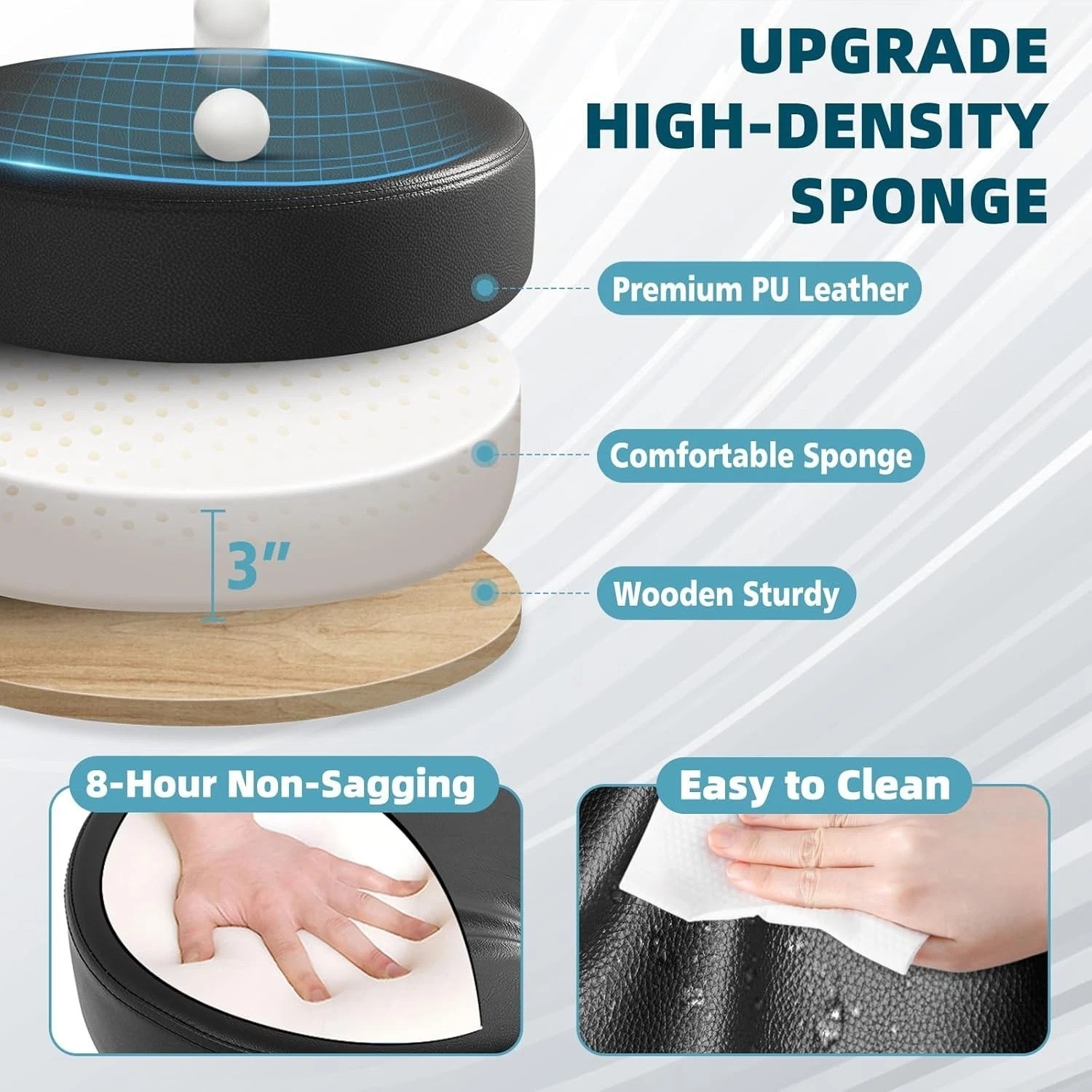 PU Leather Rolling Stool - 400lbs Capacity, Perfect for Tattoo & Beauty Studios