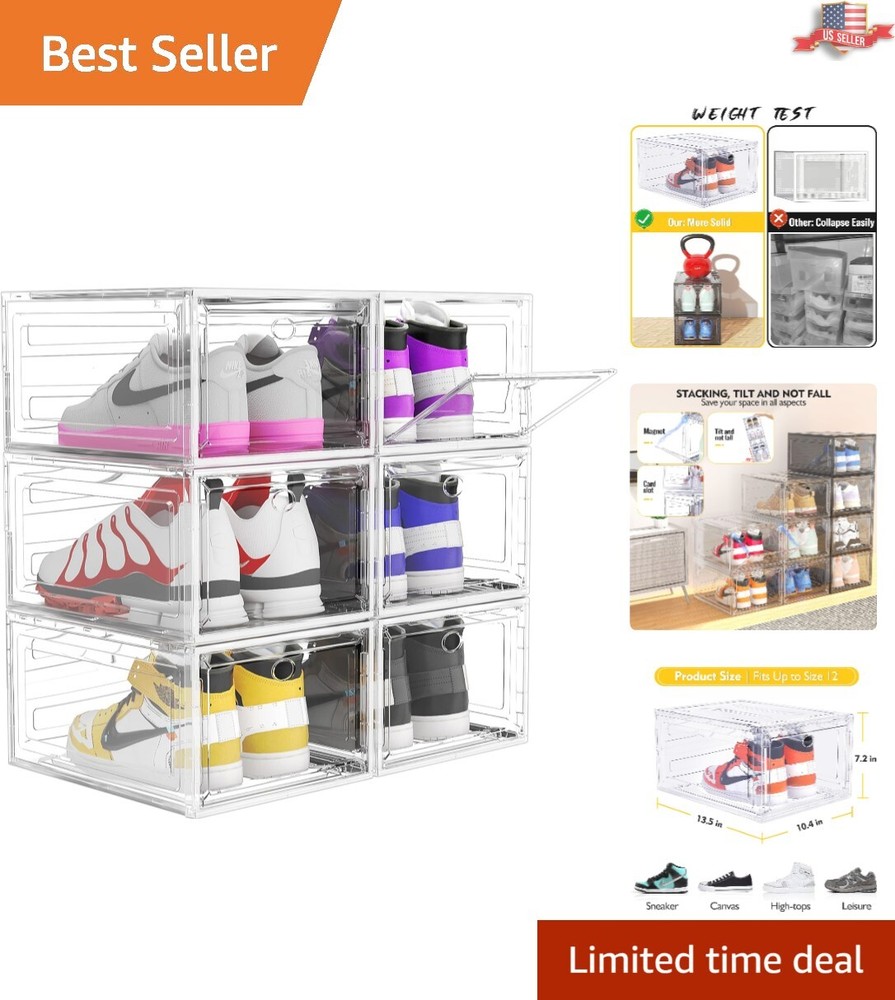 Magnetic Front Door Shoe Storage Boxes - 6 Pack Stackable Containers
