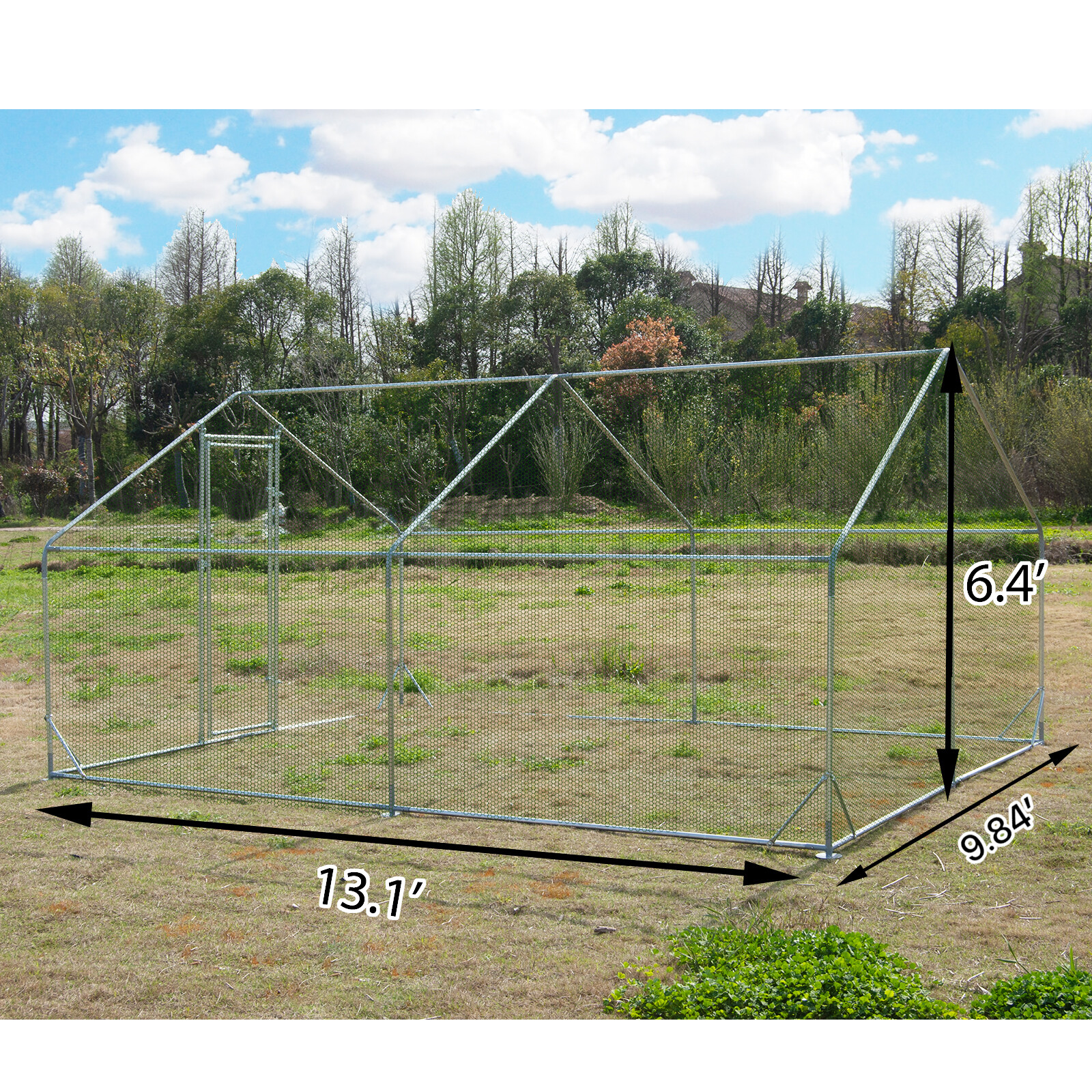Large Metal Chicken Coop, Walk-in Poultry Cage Galvanized Hen Playpen House