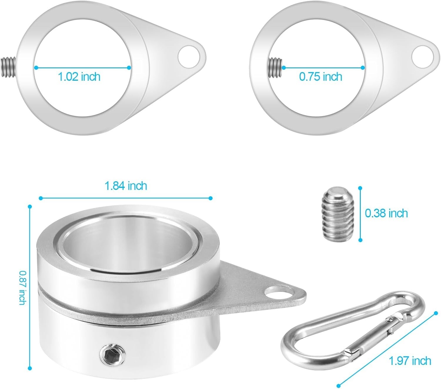 Pack of 2 Aluminum Alloy Flag Pole Rings 360 Degree Rotating Flag Mounting 1"