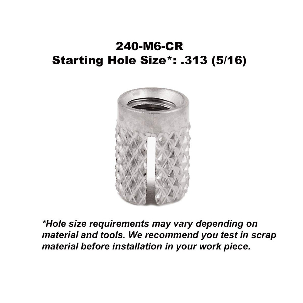 Threaded Insert for Plastic Flush Stainless Steel Thread Inserts M6-1.0 Pack of