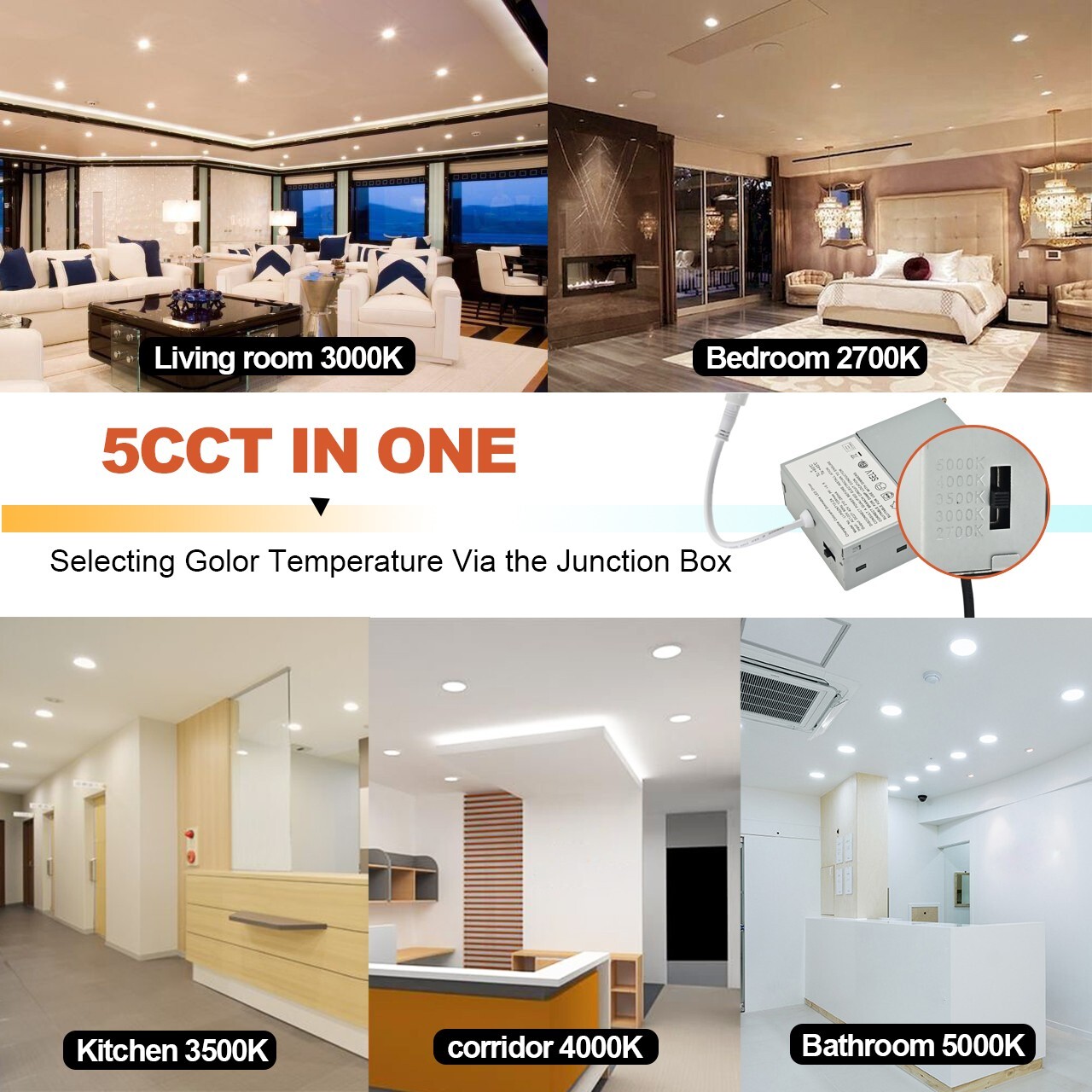 4 Inch 10W 5CCT Ultra-Thin LED Recessed Ceiling Light with Junction Box Dimmable